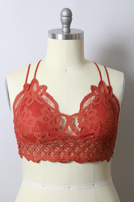 Curvy- Padded Crochet Lace Longline Bralette Womens Bralette   