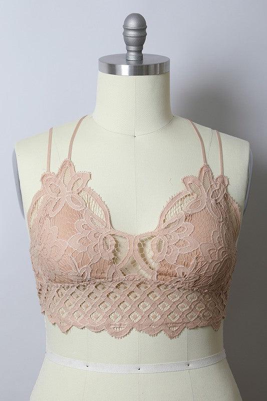 Curvy- Padded Crochet Lace Longline Bralette - Three Mad Hatters Mercantile 