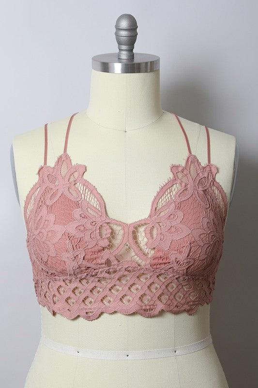 Curvy- Padded Crochet Lace Longline Bralette - Three Mad Hatters Mercantile 