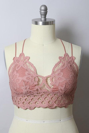 Curvy- Padded Crochet Lace Longline Bralette