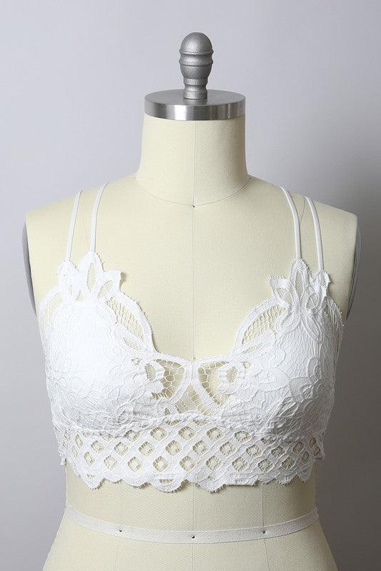 Curvy- Padded Crochet Lace Longline Bralette - Three Mad Hatters Mercantile 