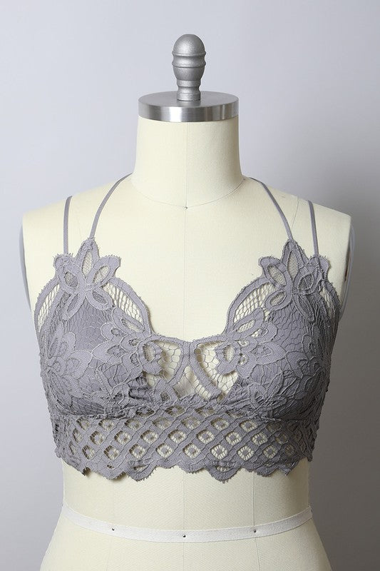 Curvy- Padded Crochet Lace Longline Bralette Womens Bralette   