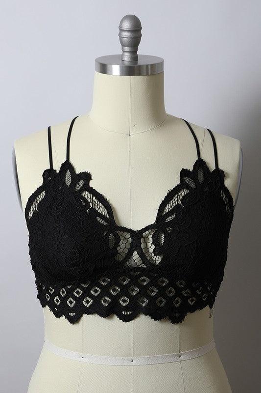Curvy- Padded Crochet Lace Longline Bralette - Three Mad Hatters Mercantile 
