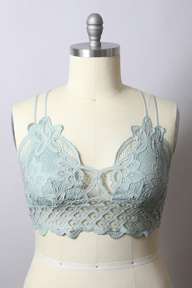 Curvy- Padded Crochet Lace Longline Bralette