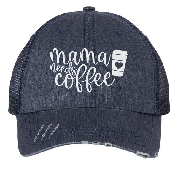 Mama Needs Coffee Embroidered Trucker Hat Cap Navy OS 