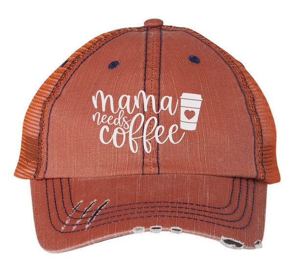 Mama Needs Coffee Embroidered Trucker Hat Cap Orange OS 