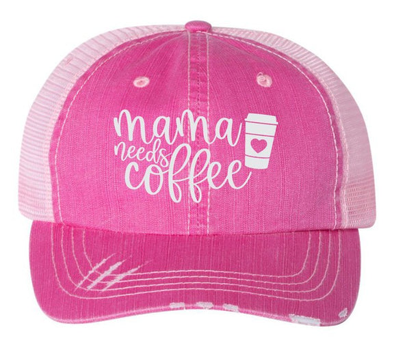 Mama Needs Coffee Embroidered Trucker Hat Cap PInk OS 