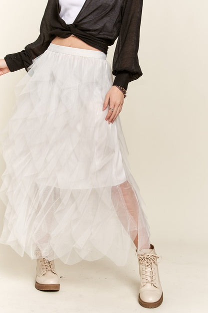 ADORA Ruffled Elastic Waist Midi Skirt Ruffled Midi Skirt White S/M