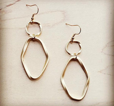 Matte Gold Hoop Earrings with Oval Hoop Dangle