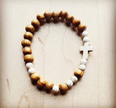 Bracelet Bar-Wood & White Turquoise Beads