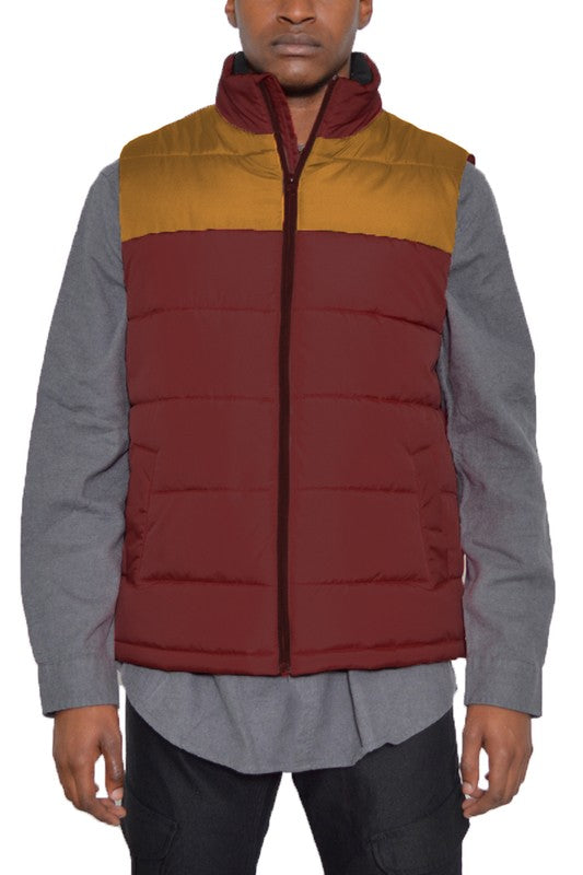 Mens Puff Vest Mens Puffer Vest MUSTARD MAROON 2XL 