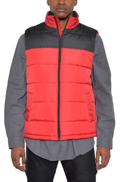 Mens Puff Vest Mens Puffer Vest BLACK RED 2XL 