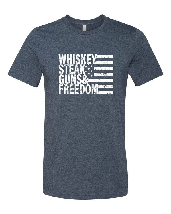 Whiskey Steak Guns & Freedom Tee Mens Graphic T-Shirt Heather Navy 2X 