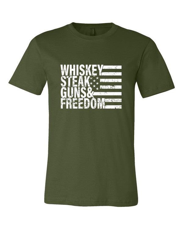 Whiskey Steak Guns & Freedom Tee - Three Mad Hatters Mercantile 