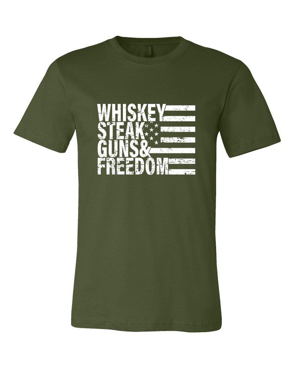 Whiskey Steak Guns & Freedom Tee Mens Graphic T-Shirt olive S 