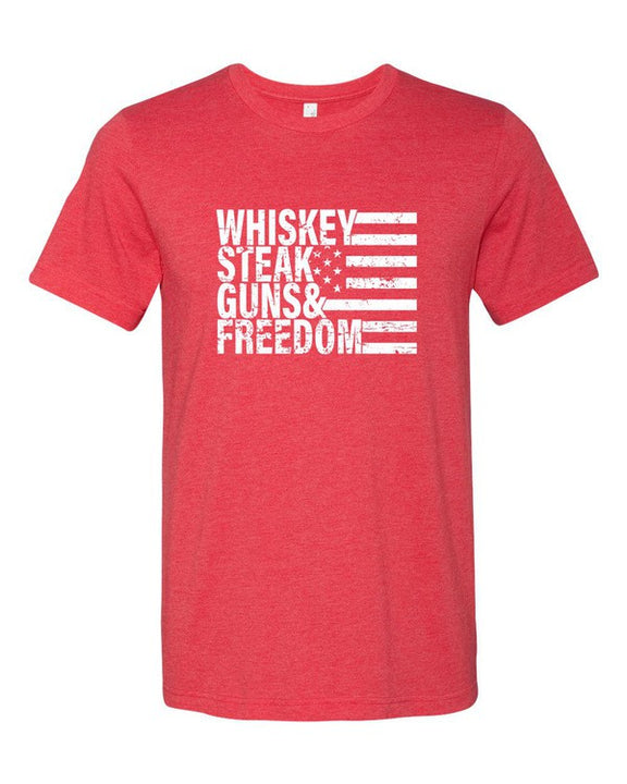 Whiskey Steak Guns & Freedom Tee Mens Graphic T-Shirt Vintage Red L 