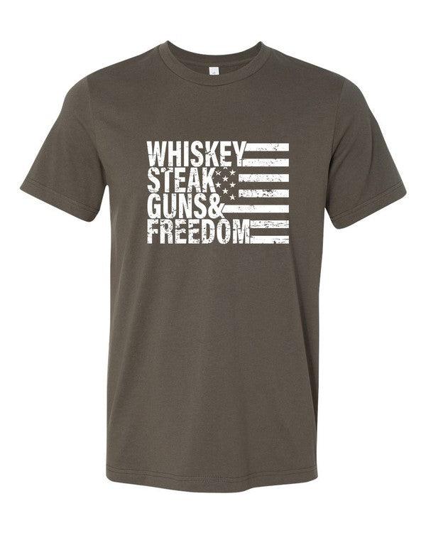 Whiskey Steak Guns & Freedom Tee - Three Mad Hatters Mercantile 