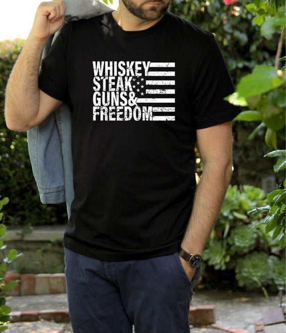 Whiskey Steak Guns & Freedom Tee Mens Graphic T-Shirt Black L 