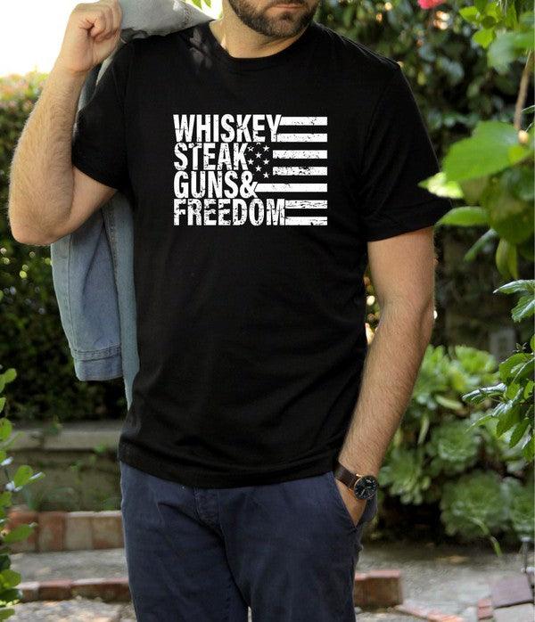 Whiskey Steak Guns & Freedom Tee - Three Mad Hatters Mercantile 