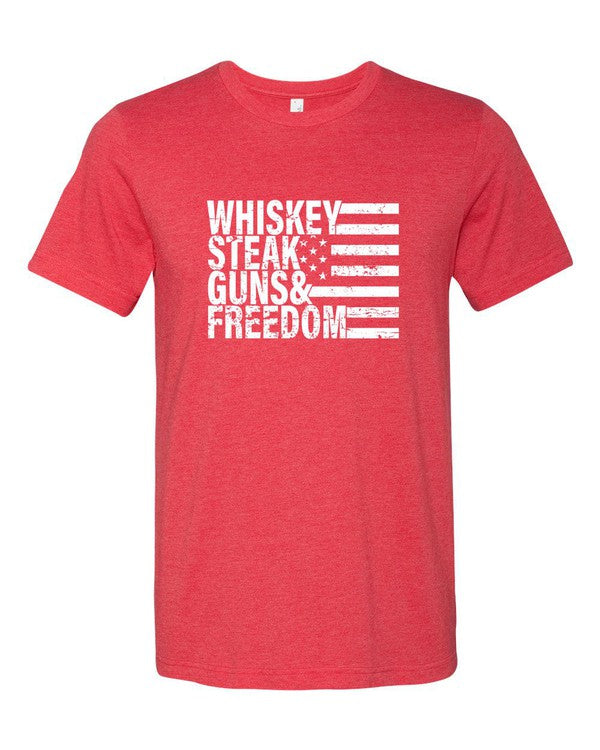 Whiskey Steak Guns & Freedom Tee Mens Graphic T-Shirt Vintage Red 2X 