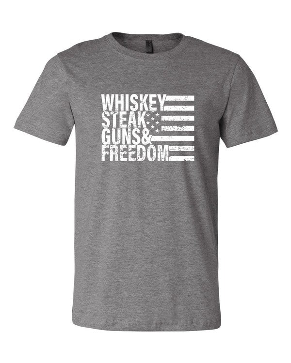 Whiskey Steak Guns & Freedom Tee Mens Graphic T-Shirt Heather Storm S 