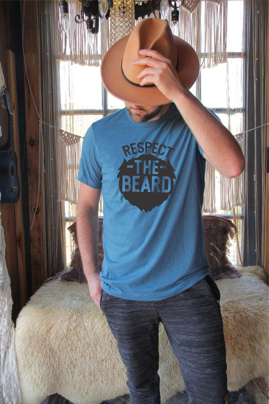 Respect the Beard Mens Tee Mens Graphic T-Shirt Heather Deep Teal L 