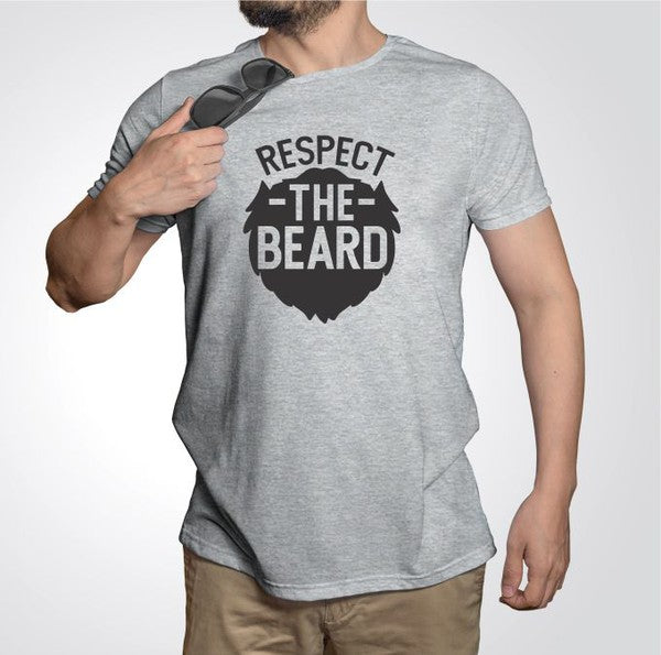 Respect the Beard Mens Tee Mens Graphic T-Shirt Oxford Grey L 