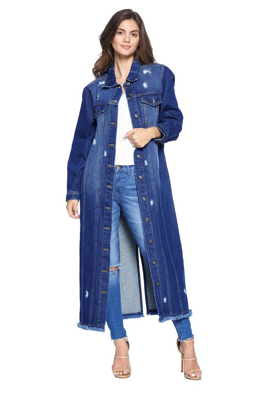 DENIM LONG JACKETS DISTRESSED WASHED Denim Jacket DARK S 