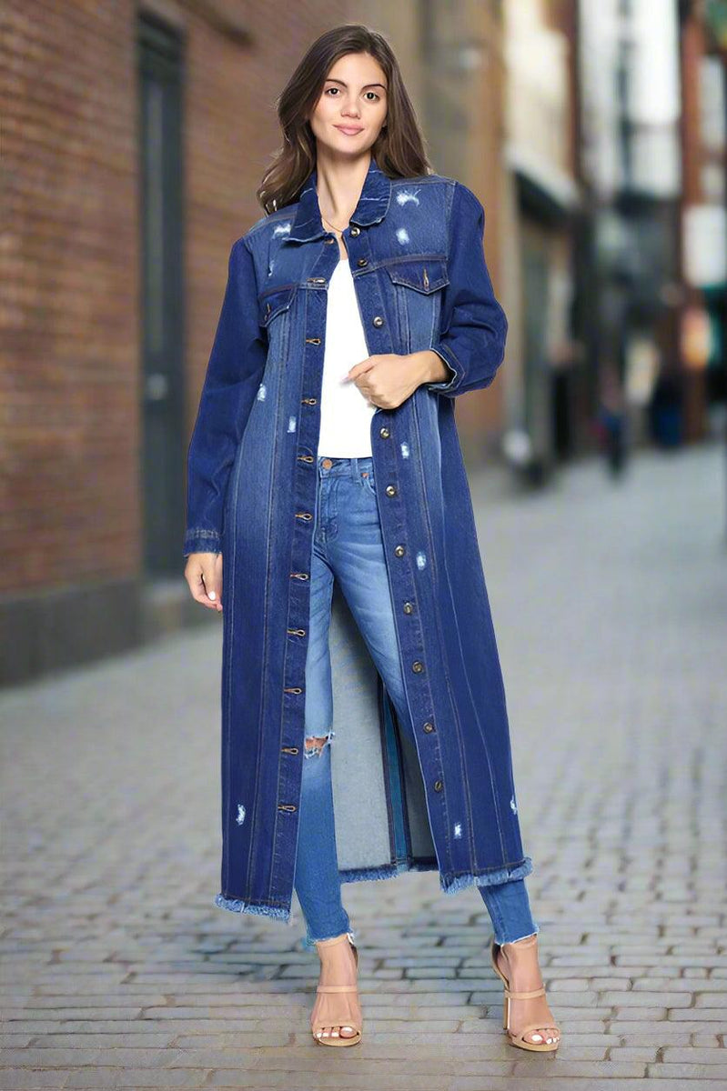 The Ultimate Denim Duster: Blue Age Long Denim Jacket - Three Mad Hatters Mercantile 