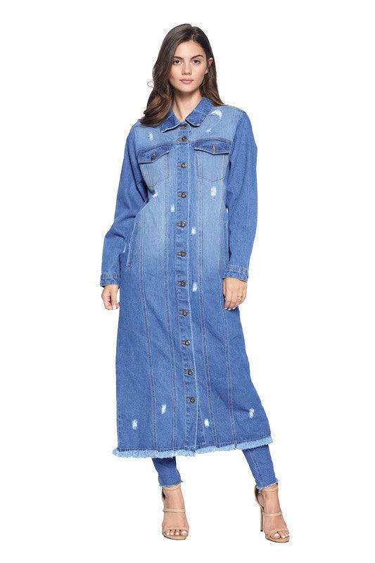 The Ultimate Denim Duster: Blue Age Long Denim Jacket - Three Mad Hatters Mercantile 
