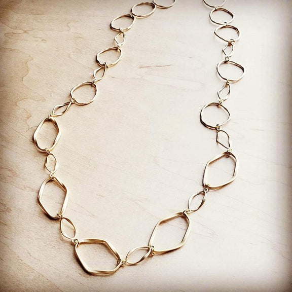 Matte Gold Long Hoop and Circle Necklace Necklace gold 1 