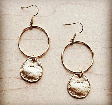 Matte Gold Hoop Earrings with Coin Dangle