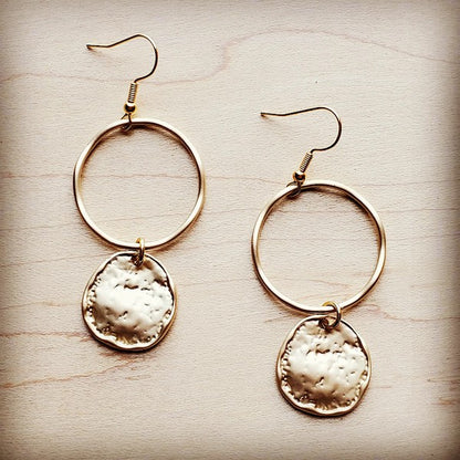 Matte Gold Hoop Earrings with Coin Dangle hoop earrings gold 1 