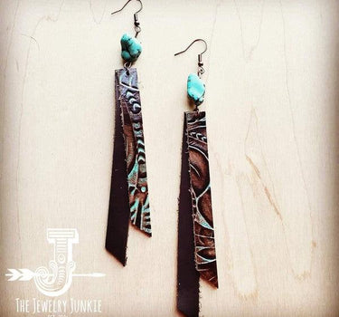 Leather Rectangle Earring in Turquoise Floral