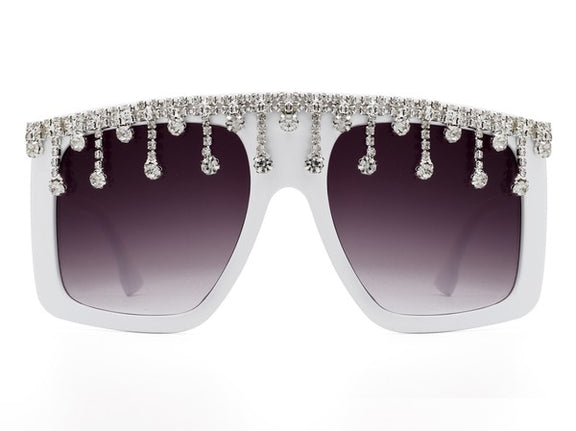 Oversize Square Rhinestone Fashion Sunglasses Sunglasses White OneSize 