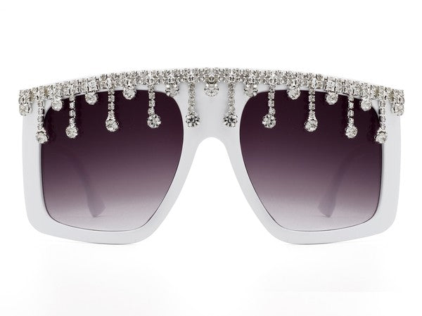 Oversize Square Rhinestone Fashion Sunglasses Sunglasses White OneSize 