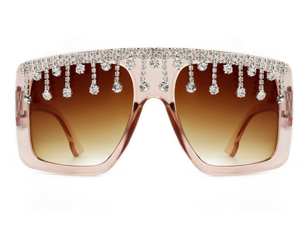 Oversize Square Rhinestone Fashion Sunglasses Sunglasses Clear Brown OneSize 