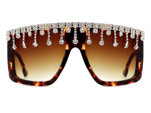 Oversize Square Rhinestone Fashion Sunglasses Sunglasses Tortoise OneSize 