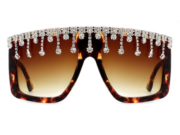 Oversize Square Rhinestone Fashion Sunglasses Sunglasses Tortoise OneSize 