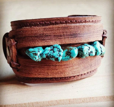 Leather Cuff With Blue Turquoise Chunks