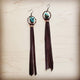 Turquosie Drop Earrings w/ Brown Leather Tassel Turquoise Earrings brown 1 