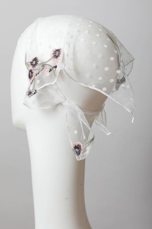 Tulle Lace Embroidered Poppy Headscarf Headscarf   