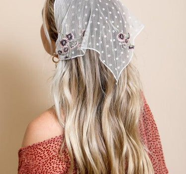 Tulle Lace Embroidered Poppy Headscarf