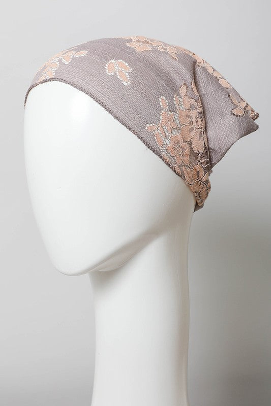 Bohemian Floral Lace Headscarf Headscarf Gray Default 