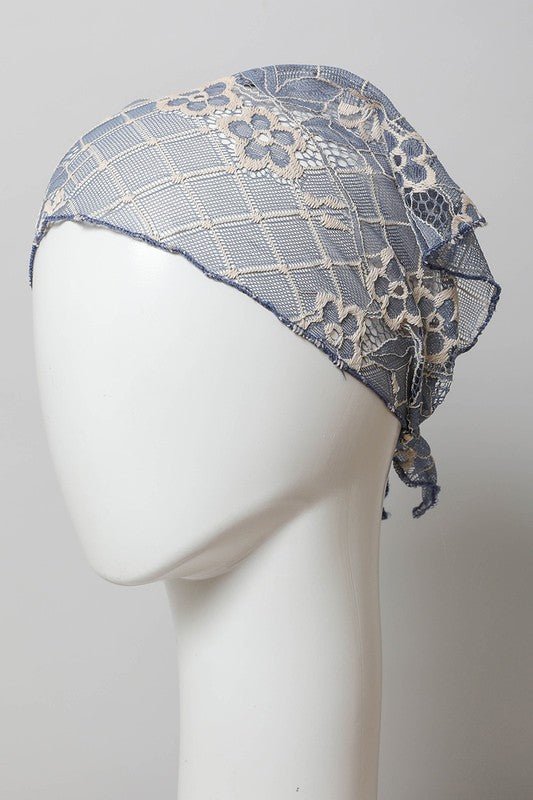 Bohemian Floral Lace Headscarf Headscarf Blue Default 