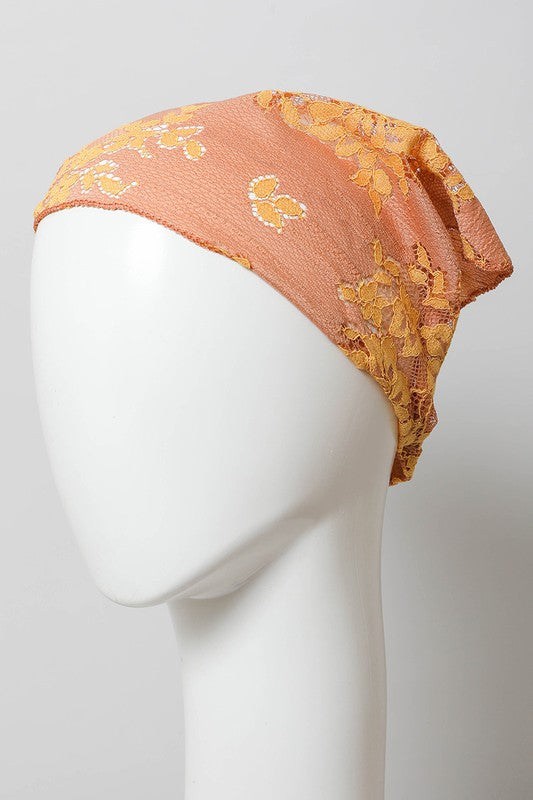 Bohemian Floral Lace Headscarf Headscarf Peach Default 