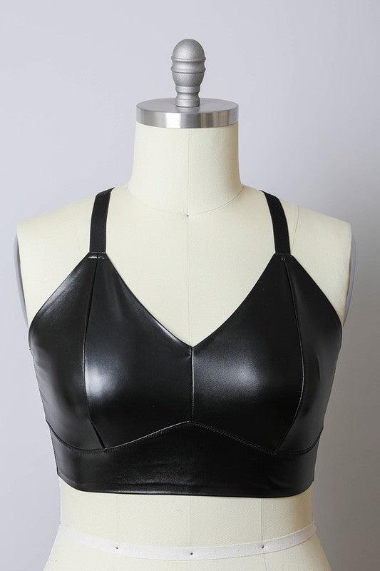 Faux Leather Longline Bralette Plus Size - Three Mad Hatters Mercantile 