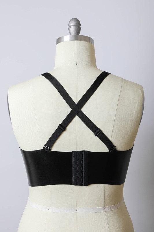 Faux Leather Longline Bralette Plus Size - Three Mad Hatters Mercantile 