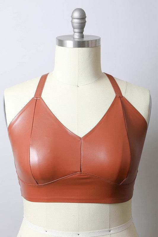 Faux Leather Longline Bralette Plus Size - Three Mad Hatters Mercantile 