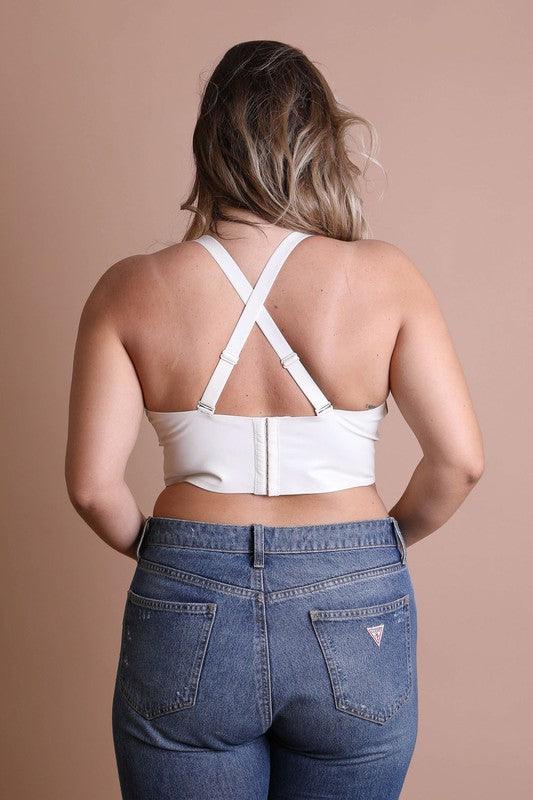 Faux Leather Longline Bralette Plus Size - Three Mad Hatters Mercantile 